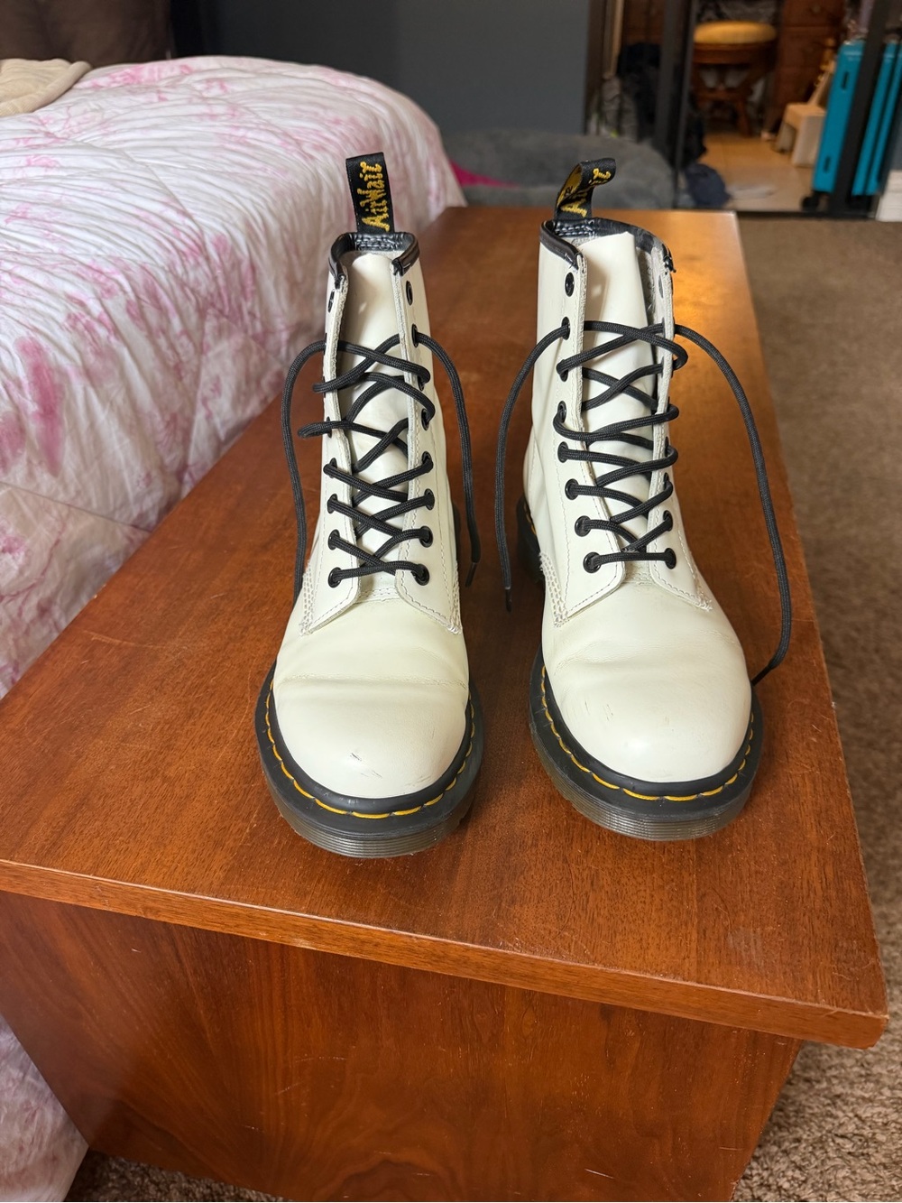 Dr. Martens White Lace-Up Boots with Black Laces